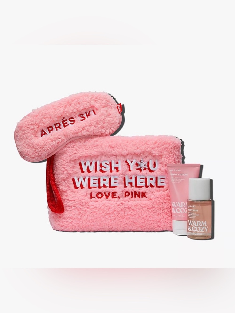 Victoria Secret Pink Warm Cozy Gift Set Fleece Bag Eye Mask Body Mist